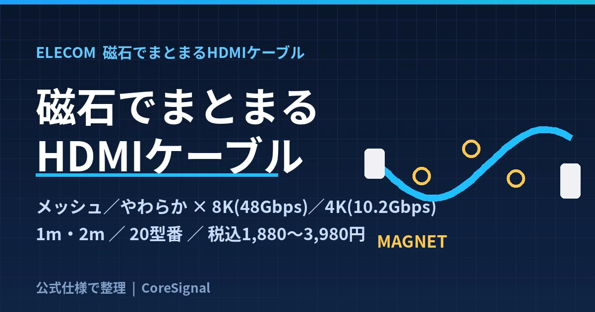 エレコムの磁石でまとまるHDMIケーブルは何が違うか｜メッシュとやわらか・8Kと4Kの4系統を公式仕様で整理したのアイキャッチ画像