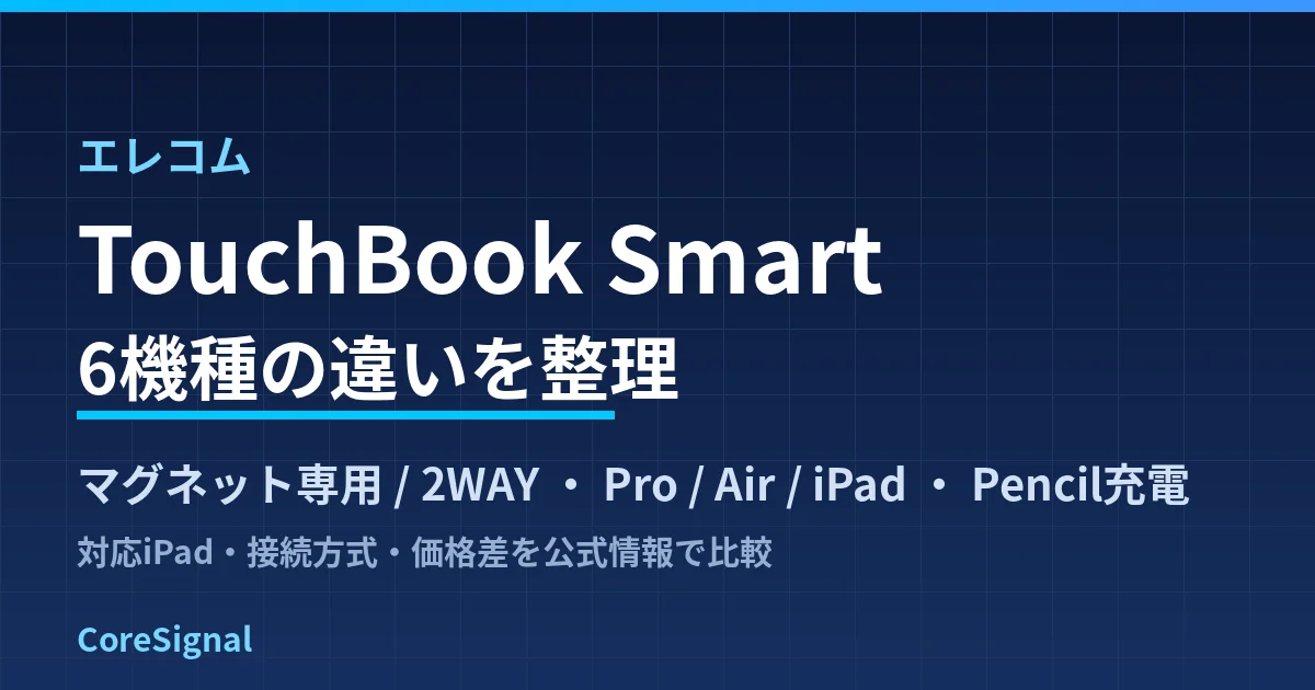 エレコムのiPad用キーボードケースTouchBook Smartは6機種で何が違うか｜マグネット接続とBluetooth併用の2WAY、対応iPadと価格差を整理したのアイキャッチ画像