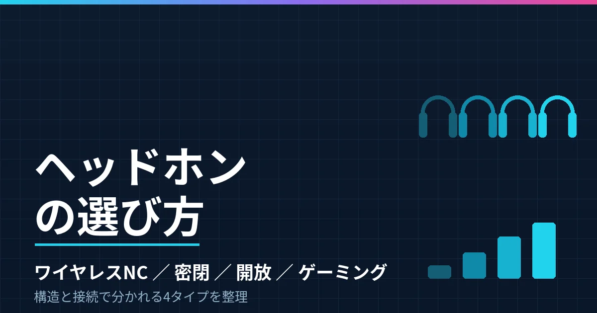 ヘッドホンの選び方｜ワイヤレスNC・密閉モニター・開放型・ゲーミングの4タイプで整理したのアイキャッチ画像