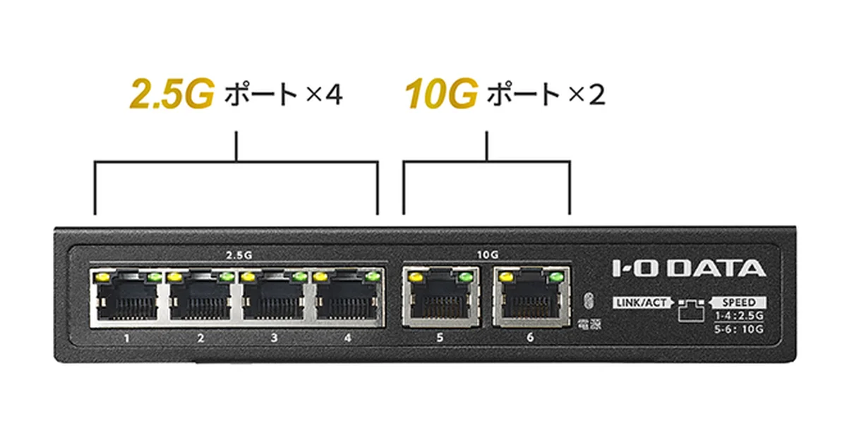 アイオーデータR-BSH-X2Q4SRは10G×2＋2.5G×4で何を変えるか｜22,110円のスイッチングハブとBSH-XGの差を整理したのアイキャッチ画像