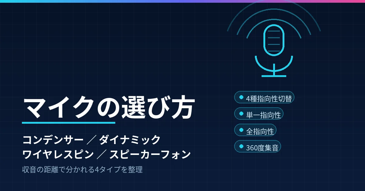 マイクの選び方｜USBコンデンサー・USBダイナミック・ワイヤレスピン・スピーカーフォンの4タイプで整理したのアイキャッチ画像