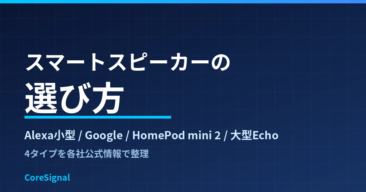 スマートスピーカーの選び方｜Alexa小型・Google・HomePod mini 2・大型Echoの4タイプを公式情報で整理したのアイキャッチ画像
