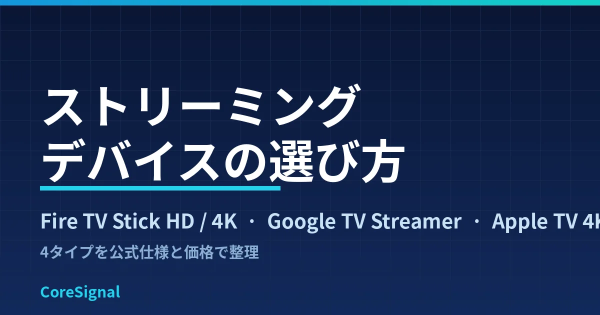 ストリーミングデバイスの選び方｜Fire TV Stick・Google TV Streamer・Apple TV 4Kの4タイプを公式仕様で整理したのアイキャッチ画像