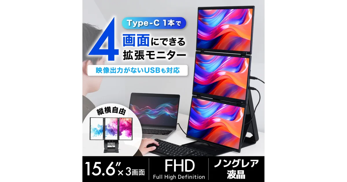 サンコーの3枚折りたたみモニターは78,980円で何を足したか｜15.6型×3・PD 65W給電・縦横回転の仕様とMacの条件を整理したのアイキャッチ画像